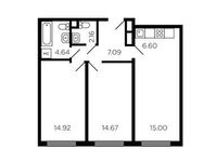 Планировка 3-комнатной квартиры, 65 м2