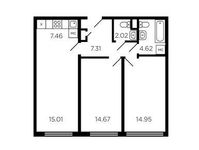 Планировка 3-комнатной квартиры, 66 м2