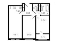 Планировка 3-комнатной квартиры, 62 м2