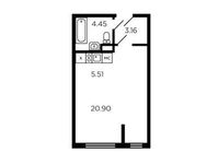 Планировка 1-комнатной квартиры, 34 м2