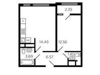 Планировка 2-комнатной квартиры, 48 м2