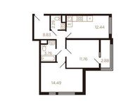 Планировка 2-комнатной квартиры, 56 м2