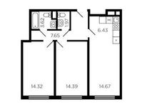 Планировка 3-комнатной квартиры, 63 м2