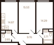 Планировка 2-комнатной квартиры, 60,81 м2