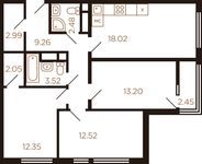 Планировка 3-комнатной квартиры, 76,2 м2