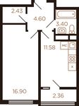 Планировка 1-комнатной квартиры, 39,7 м2