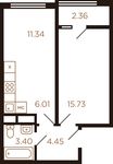 Планировка 2-комнатной квартиры, 41,2 м2