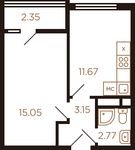 Планировка 1-комнатной квартиры, 35,01 м2