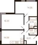 Планировка 2-комнатной квартиры, 59,23 м2