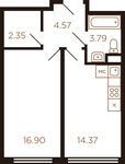 Планировка 1-комнатной квартиры, 41,98 м2