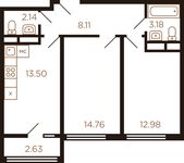 Планировка 2-комнатной квартиры, 57,3 м2