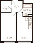 Планировка 1-комнатной квартиры, 42,87 м2