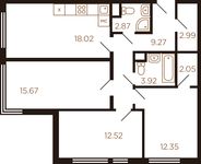 Планировка 3-комнатной квартиры, 79,66 м2