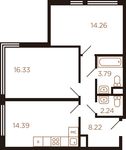 Планировка 2-комнатной квартиры, 59,23 м2