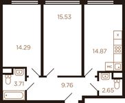 Планировка 2-комнатной квартиры, 60,81 м2