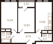 Планировка 2-комнатной квартиры, 56,1 м2