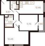 Планировка 2-комнатной квартиры, 56,52 м2