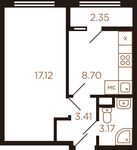 Планировка 1-комнатной квартиры, 34,34 м2
