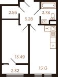 Планировка 1-комнатной квартиры, 42,14 м2