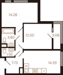 Планировка 2-комнатной квартиры, 53,9 м2