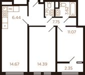 Планировка 3-комнатной квартиры, 59,2 м2