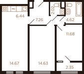 Планировка 3-комнатной квартиры, 63,67 м2