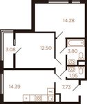 Планировка 2-комнатной квартиры, 57,07 м2