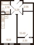 Планировка 1-комнатной квартиры, 42,14 м2