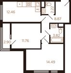 Планировка 2-комнатной квартиры, 52,7 м2