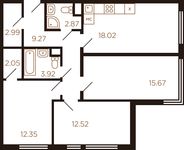Планировка 3-комнатной квартиры, 79,66 м2