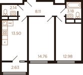 Планировка 2-комнатной квартиры, 53,9 м2