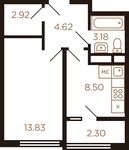 Планировка 1-комнатной квартиры, 35,35 м2
