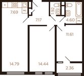 Планировка 3-комнатной квартиры, 64,58 м2