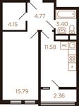 Планировка 1-комнатной квартиры, 40,6 м2