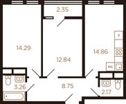 Планировка 2-комнатной квартиры, 56,1 м2