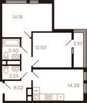 Планировка 2-комнатной квартиры, 54,8 м2
