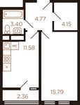 Планировка 1-комнатной квартиры, 39,7 м2
