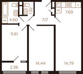Планировка 3-комнатной квартиры, 62,3 м2