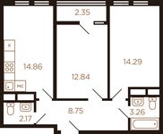 Планировка 2-комнатной квартиры, 55,9 м2