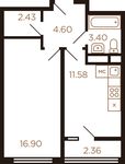 Планировка 1-комнатной квартиры, 39,8 м2