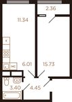 Планировка 2-комнатной квартиры, 41 м2