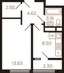 Планировка 1-комнатной квартиры, 35,35 м2