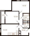 Планировка 2-комнатной квартиры, 54,4 м2