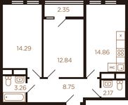 Планировка 2-комнатной квартиры, 58,45 м2