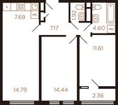 Планировка 3-комнатной квартиры, 62,4 м2