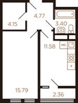Планировка 1-комнатной квартиры, 40,4 м2