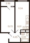Планировка 2-комнатной квартиры, 41,2 м2