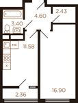 Планировка 1-комнатной квартиры, 38,5 м2