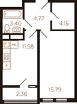 Планировка 1-комнатной квартиры, 40 м2