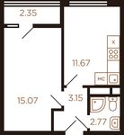 Планировка 1-комнатной квартиры, 35,01 м2
